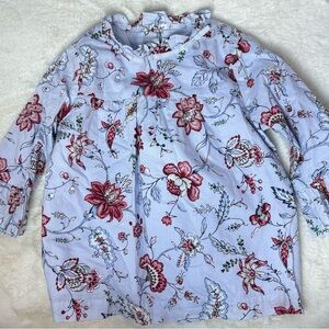 Janie and Jack Light Blue Floral Cotton Fully Lined 3/4 Sleeve Top, size 4